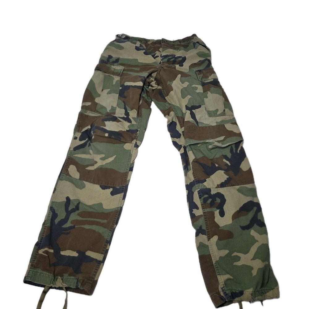 Vintage Woodland Camo Cargo Pants Mens Small Long Ripstop Military 27x32 90s
